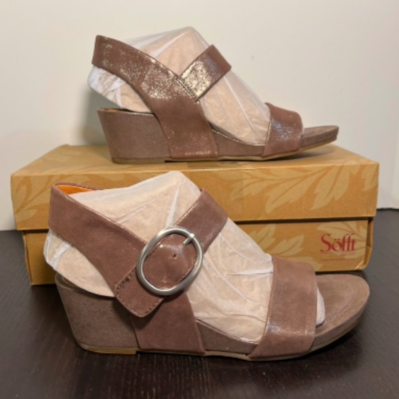Sofft Vaya Leather Dress Sandals/Shoes Metallic Taupe Size 6.5 - Picture 2 of 16